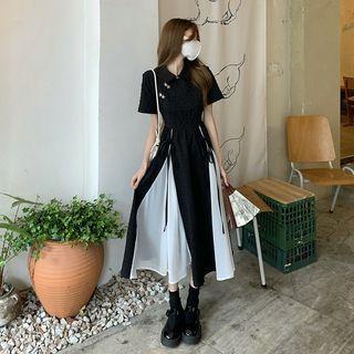 Two Tone Lace-up A-line Dress