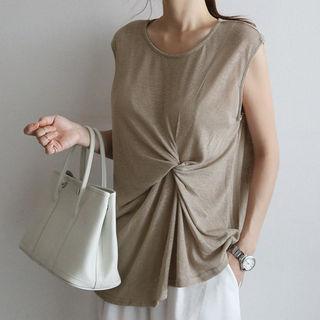 Knot-front Linen Blend Tank Top