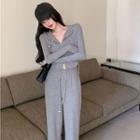 Long-sleeve Zip-up Top / High Waist Wide Leg Pants