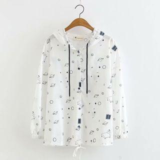 Panel Print Hooded Jacket White - One Size