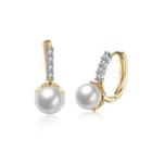 Elegant And Romantic Plated Champagne Gold Round Pearl Earrings With Cubic Zircon Champagne - One Size