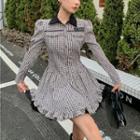 Long-sleeve Plaid Collared Mini A-line Dress