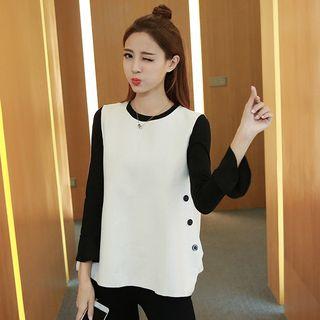 Set: Bell-sleeve Top + Buttoned Vest