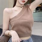 One-shoulder Asymmetrical Knit Vest Brown - One Size
