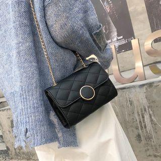 Quilted Disc Accent Crossbody Clutch