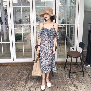 Open Shoulder Floral Print Spaghetti Strap Dress
