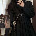 Long-sleeve Pleated Hem Mini Dress / Bow Belt