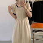 Short-sleeve Polka Dot A-line Midi Dress Almond - One Size