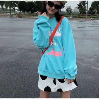 Cat Print Pullover / Cow Print A-line Skirt
