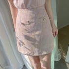 Faux-pearl Tweed A-line Miniskirt