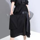 Shirred Paneled Midi A-line Skirt Black - One Size