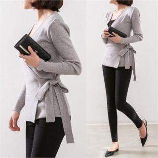 Wrap-front Tie-side Knit Top