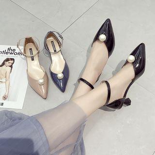 Ball Accent Pointed-toe Kitten Heel Dorsay Pumps