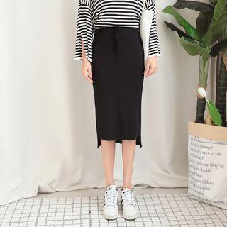Drawstring-waist Knit Midi Skirt