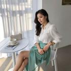 Tulle-sleeve Button-down Blouse