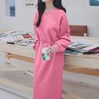 Long-sleeve Lettering Drawstring Midi Sweatshirt