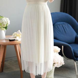 Colored Accordion-pleat Long Tulle Skirt