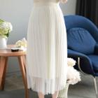 Colored Accordion-pleat Long Tulle Skirt
