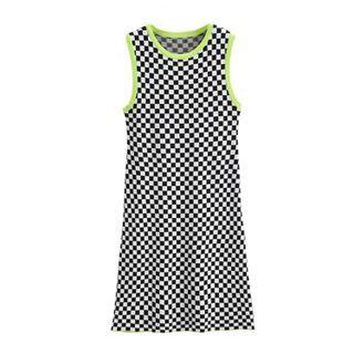Sleeveless Checker Print Knit Dress