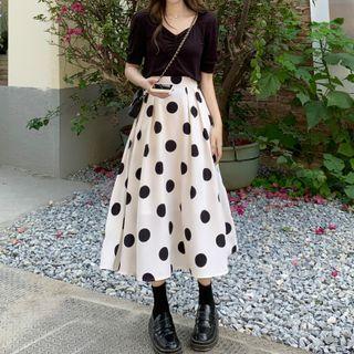 Dot Print Midi Skirt Light Almond - One Size