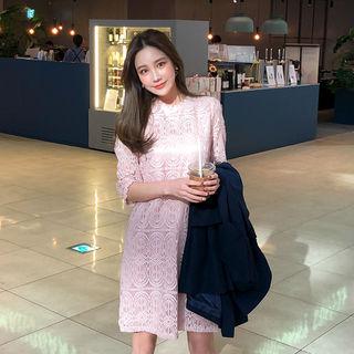 Elbow-sleeve Laced Dress