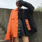 Applique Color Block Button Jacket