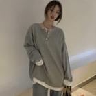 Long-sleeve Mock Two Piece Henley T-shirt