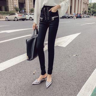 Lace-up High Waist Skinny Pants