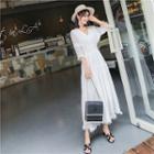 Elbow-sleeve Fringed Midi A-line Dress