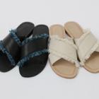 Fringed Cross-strap Slide Sandals