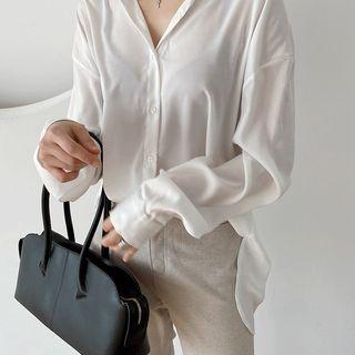 Button-back Crepe Blouse With Sash