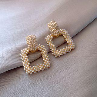 Beaded Drop Sterling Silver Ear Stud 1 Pair - White & Gold - One Size