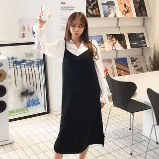 Dual-strap Pinafore Maxi Dress Black - One Size