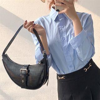 Croc Grain Hobo Shoulder Bag Black - One Size