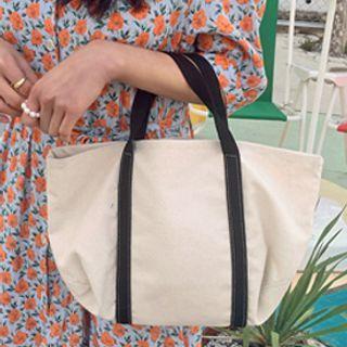 Contrast-trim Canvas Tote Ivory - One Size
