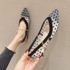 Dotted Pointy-toe Chain Strap Mesh Mary Jane Flats