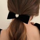 Heart Faux Pearl Bow Velvet Hair Clip 1 Pc - Black - One Size