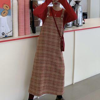 Long-sleeve Plain T-shirt / Tweed Midi Jumper Dress
