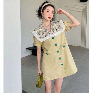 Puff-sleeve Floral Collar Mini Dress