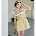 Puff-sleeve Floral Collar Mini Dress