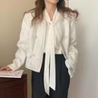 Tassel Trim Button-up Jacket / Tie-neck Blouse