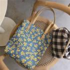 Floral Print Tote Bag Yellow Flowers - Blue - One Size