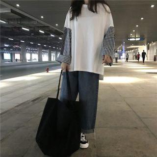 Mock Two-piece Checked Long-sleeve T-shirt