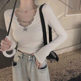 Butterfly Chain Detail Cropped T-shirt