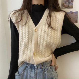 Long-sleeve Top / Button Knit Top