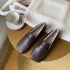 Fleece-lined Square Toe Faux Leather Loafers