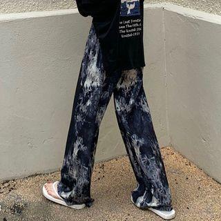 Tie Dye Wide-leg Pants Black & White - One Size