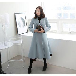 Double-breasted Wool Blend A-line Long Coat