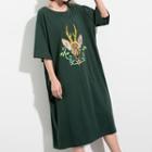 Loose-fit Embroidered Elbow-sleeve T-shirt Dress