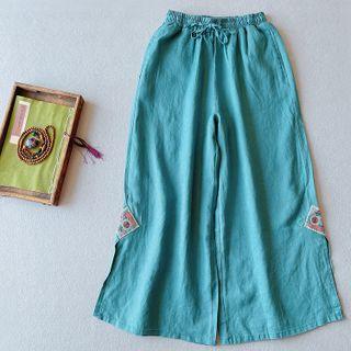 Pattern Embroidered Wide Leg Pants